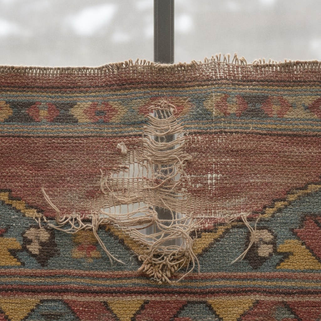 Restorasyon öncesi: solmuş ve yer yer sökülmüş kilim